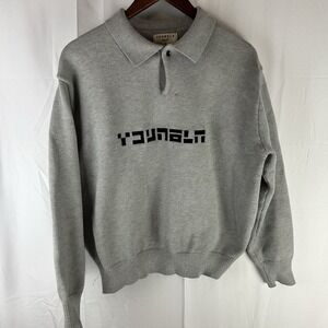 YoungLA (508) Knitted Polo Long Sleeve Sweater Light Grey Men's Size Small